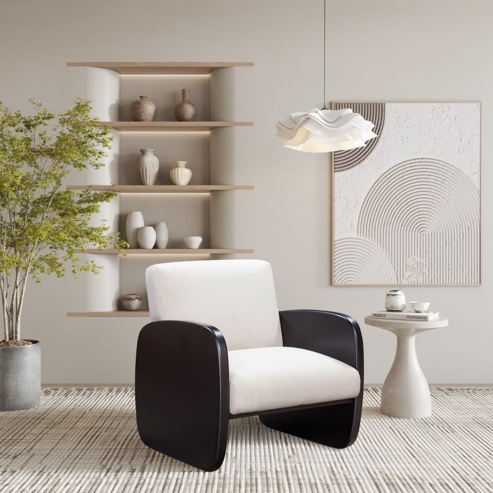 29" White And Natural Linen Arm Chair