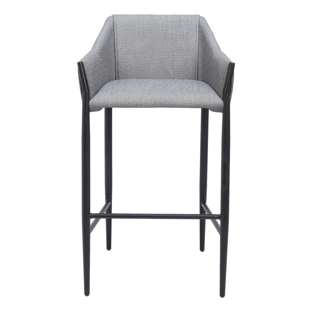 30" Slate Gray And Black Fabric And Steel Bar Height Bar Chair