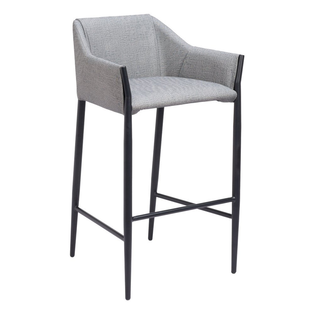 30" Slate Gray And Black Fabric And Steel Bar Height Bar Chair