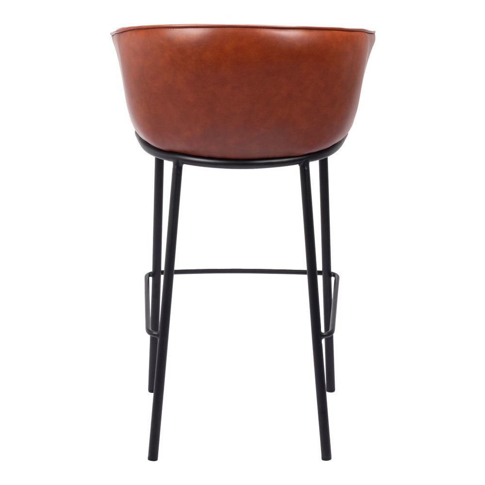 30" Brown And Black Faux Leather And Steel Bar Height Bar Chair