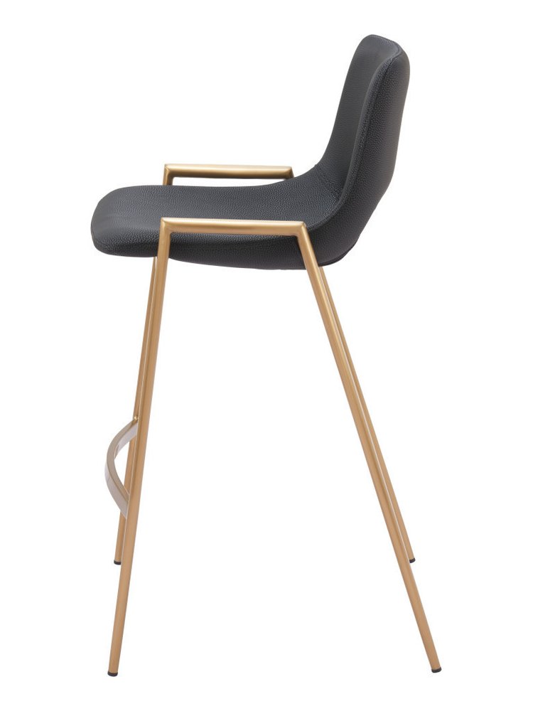 Set of Two 26" Black And Gold Faux Leather And Steel Low Back Counter Height Bar Chairs