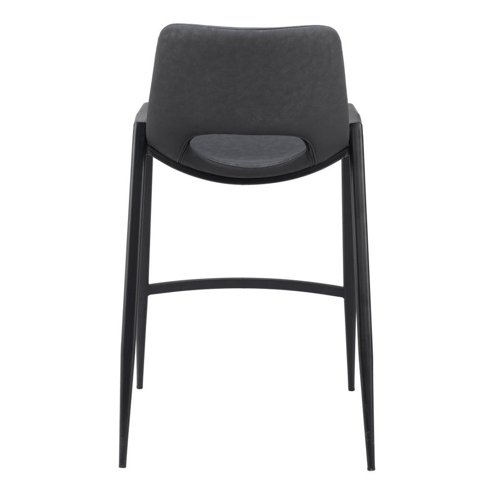 Set of Two 26" Black Faux Leather And Fabric And Steel Low Back Counter Height Bar Chairs