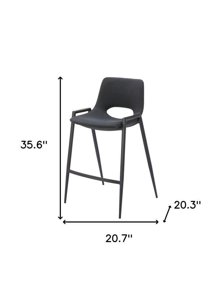 Set of Two 26" Black Faux Leather And Fabric And Steel Low Back Counter Height Bar Chairs