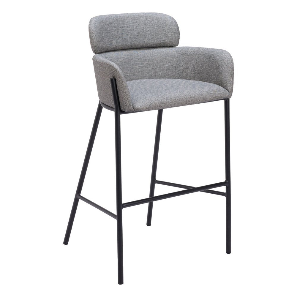 30" Slate Gray And Black Fabric And Steel Bar Height Bar Chair