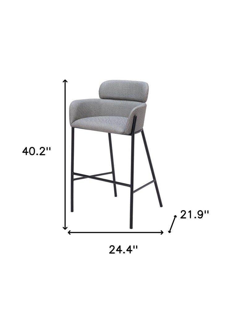 30" Slate Gray And Black Fabric And Steel Bar Height Bar Chair