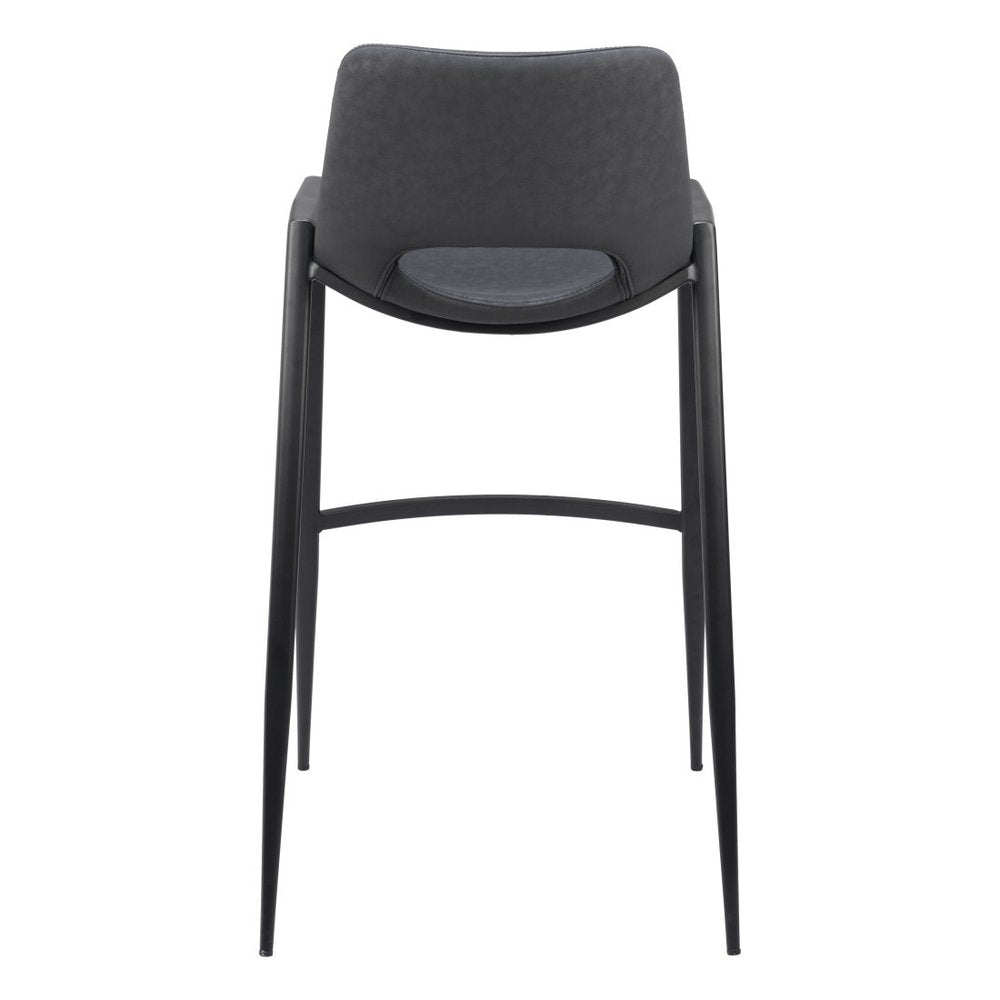 Set of Two 30" Black Faux Leather And Steel Low Back Bar Height Bar Chairs
