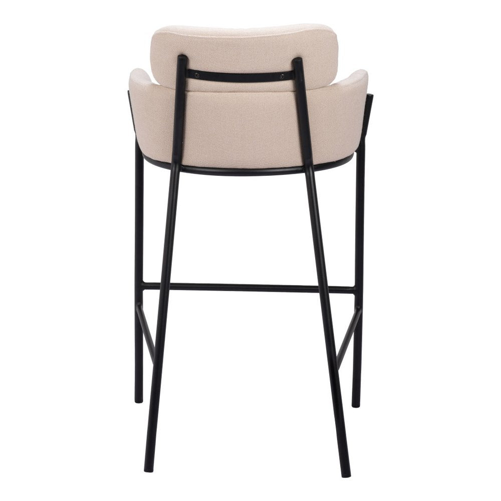 30" Beige And Black Fabric And Steel Bar Height Bar Chair