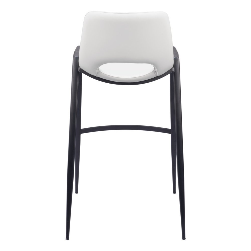 Set of Two 30" White And Black Faux Leather And Fabric And Steel Low Back Bar Height Bar Chairs