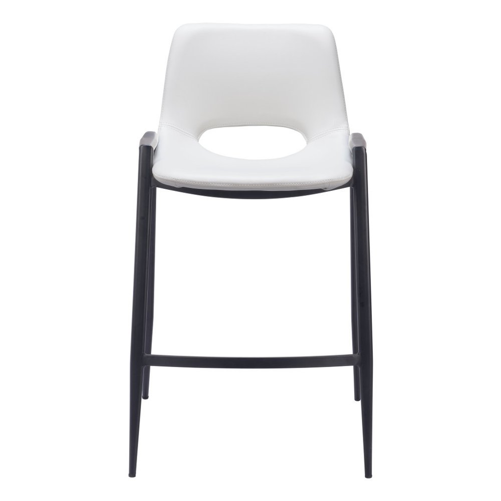 Set of Two 26" White and Black Faux Leather and Steel Low Back Counter Height Bar Chairs