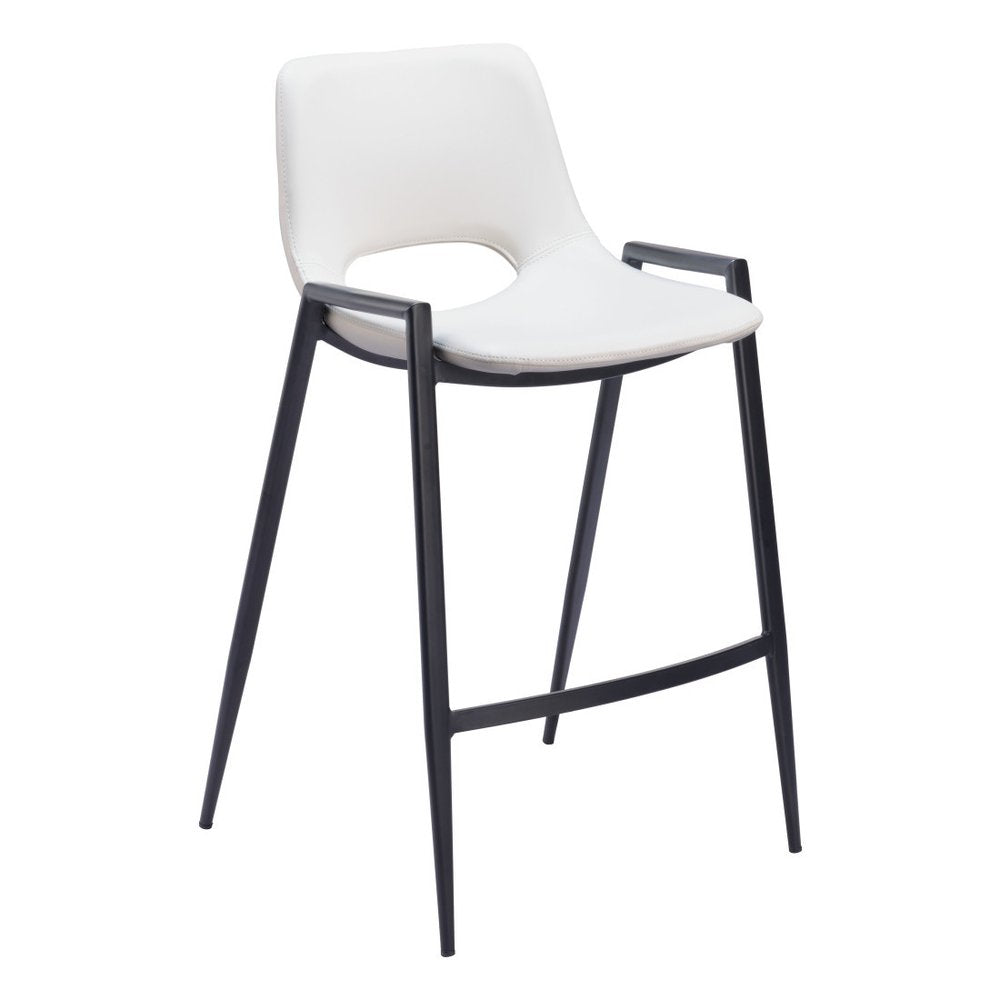 Set of Two 26" White and Black Faux Leather and Steel Low Back Counter Height Bar Chairs