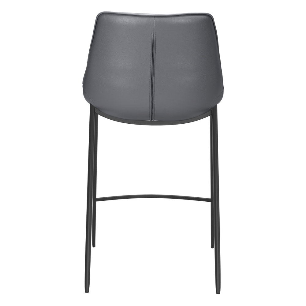 Set of Two 26" Dark Gray And Black Faux Leather And Steel Counter Height Bar Chairs