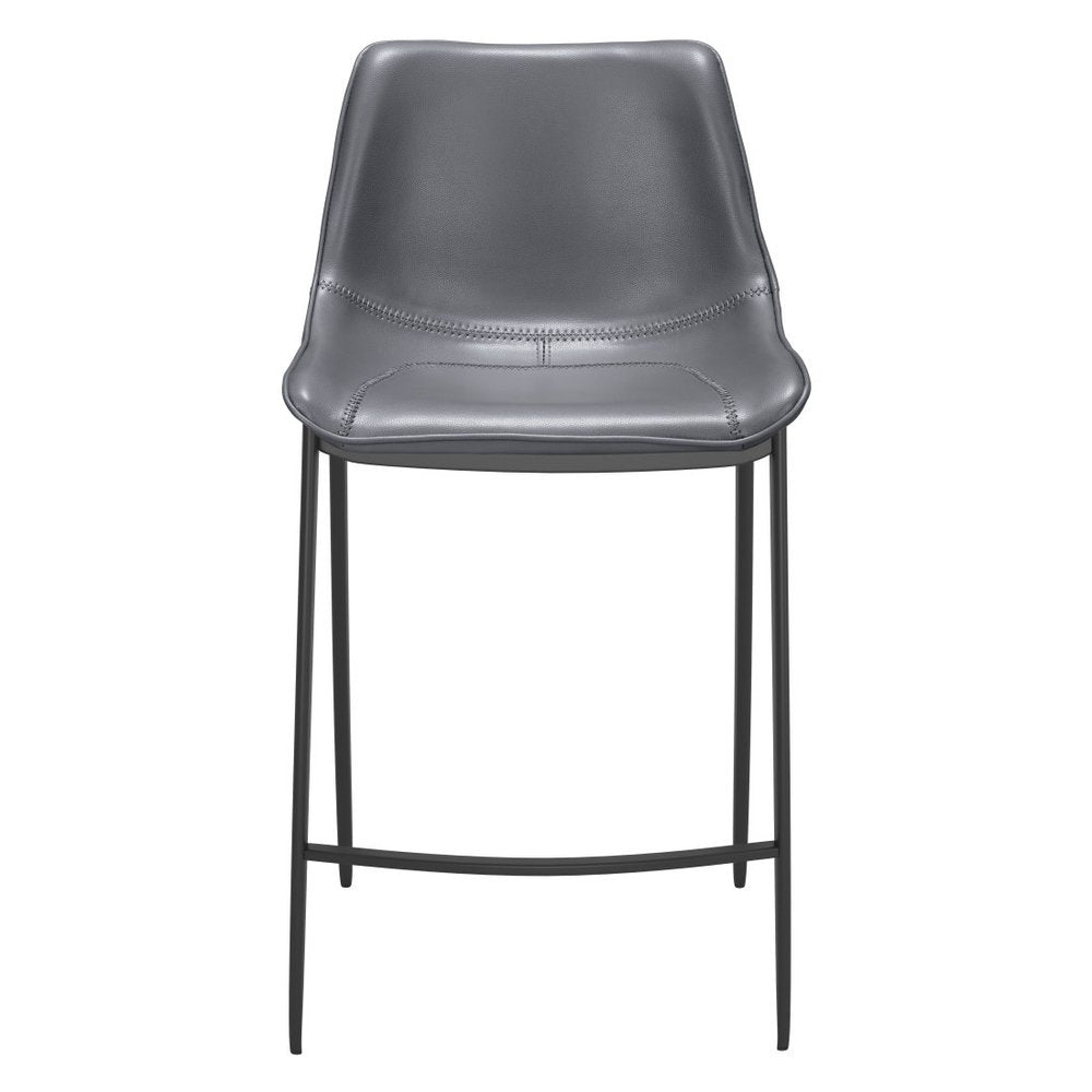 Set of Two 26" Dark Gray And Black Faux Leather And Steel Counter Height Bar Chairs