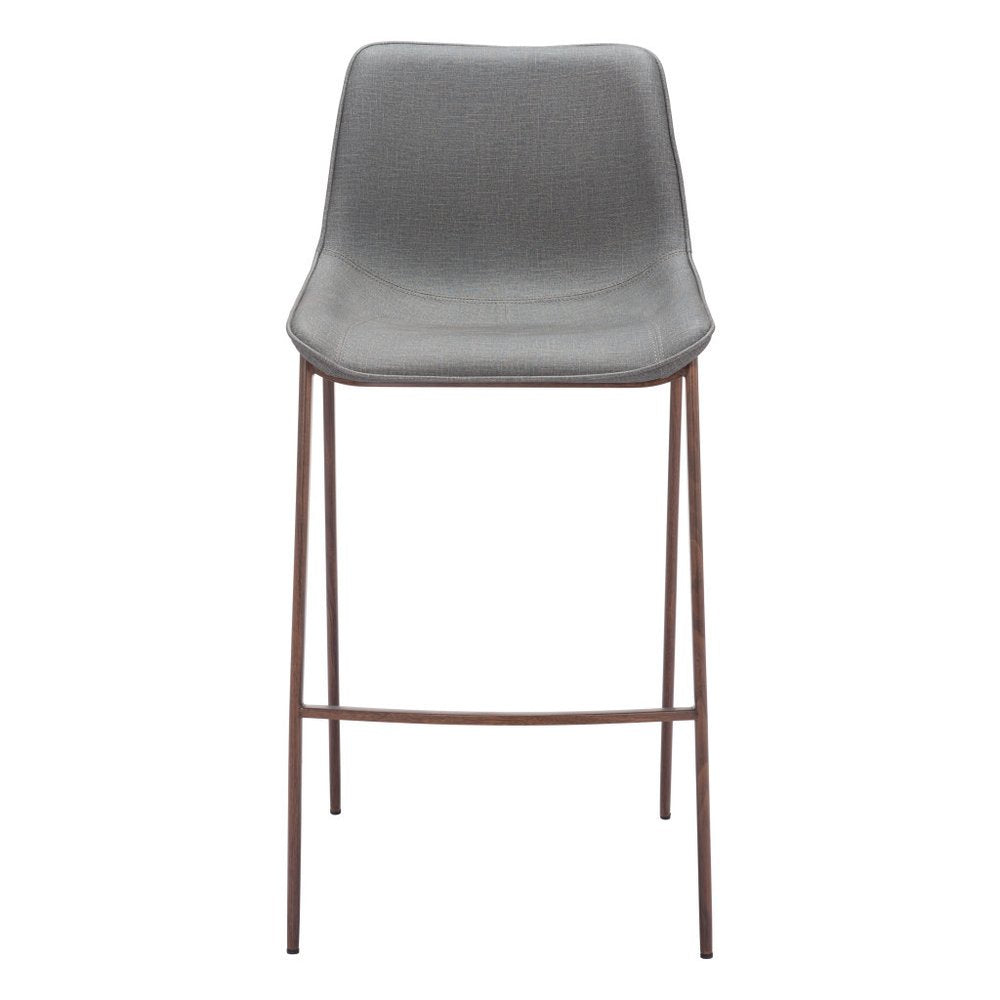Set of Two 30" Slate Gray and Brown Faux Leather and Steel Bar Height Bar Chairs