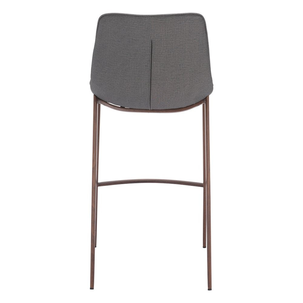 Set of Two 30" Slate Gray and Brown Faux Leather and Steel Bar Height Bar Chairs