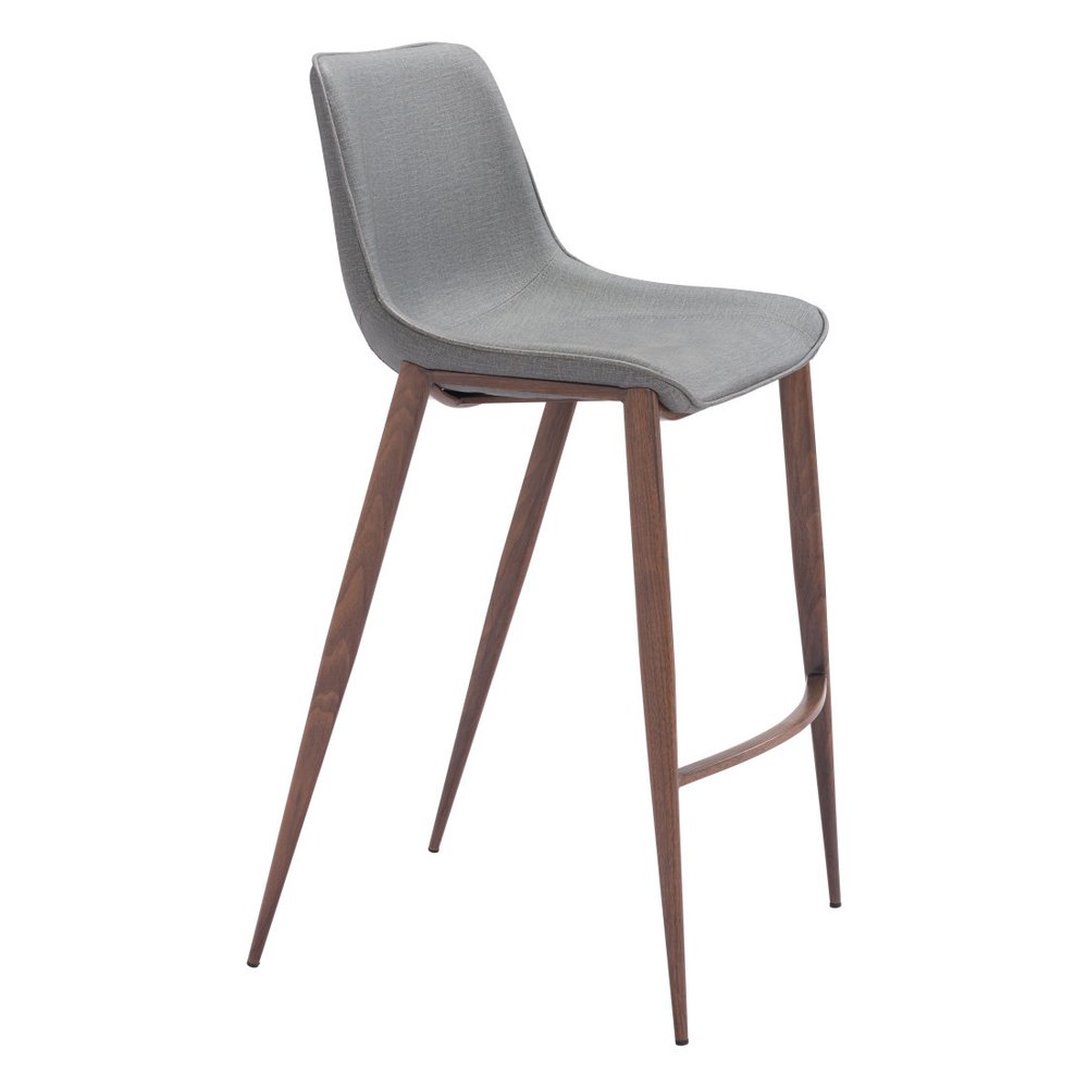 Set of Two 30" Slate Gray and Brown Faux Leather and Steel Bar Height Bar Chairs