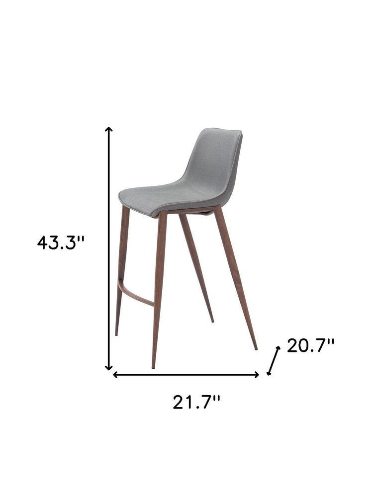 Set of Two 30" Slate Gray and Brown Faux Leather and Steel Bar Height Bar Chairs