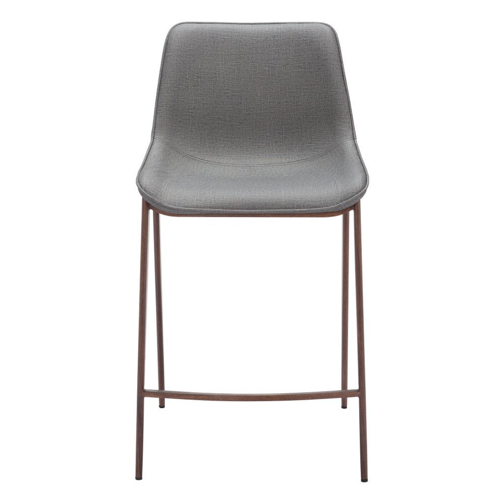 Set of Two 26" Slate Gray and Brown Faux Leather and Steel Counter Height Bar Chairs
