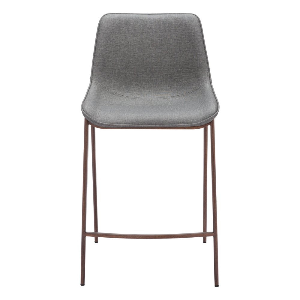 Set of Two 26" Slate Gray and Brown Faux Leather and Steel Counter Height Bar Chairs