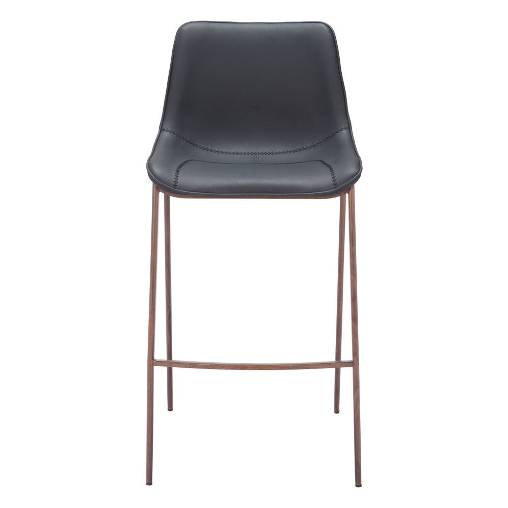 Set of Two 30" Black And Brown Faux Leather And Steel Bar Height Bar Chairs