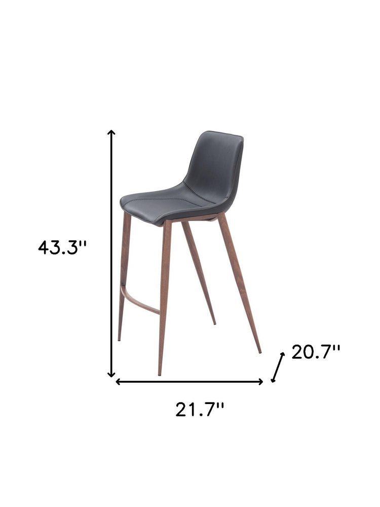 Set of Two 30" Black And Brown Faux Leather And Steel Bar Height Bar Chairs