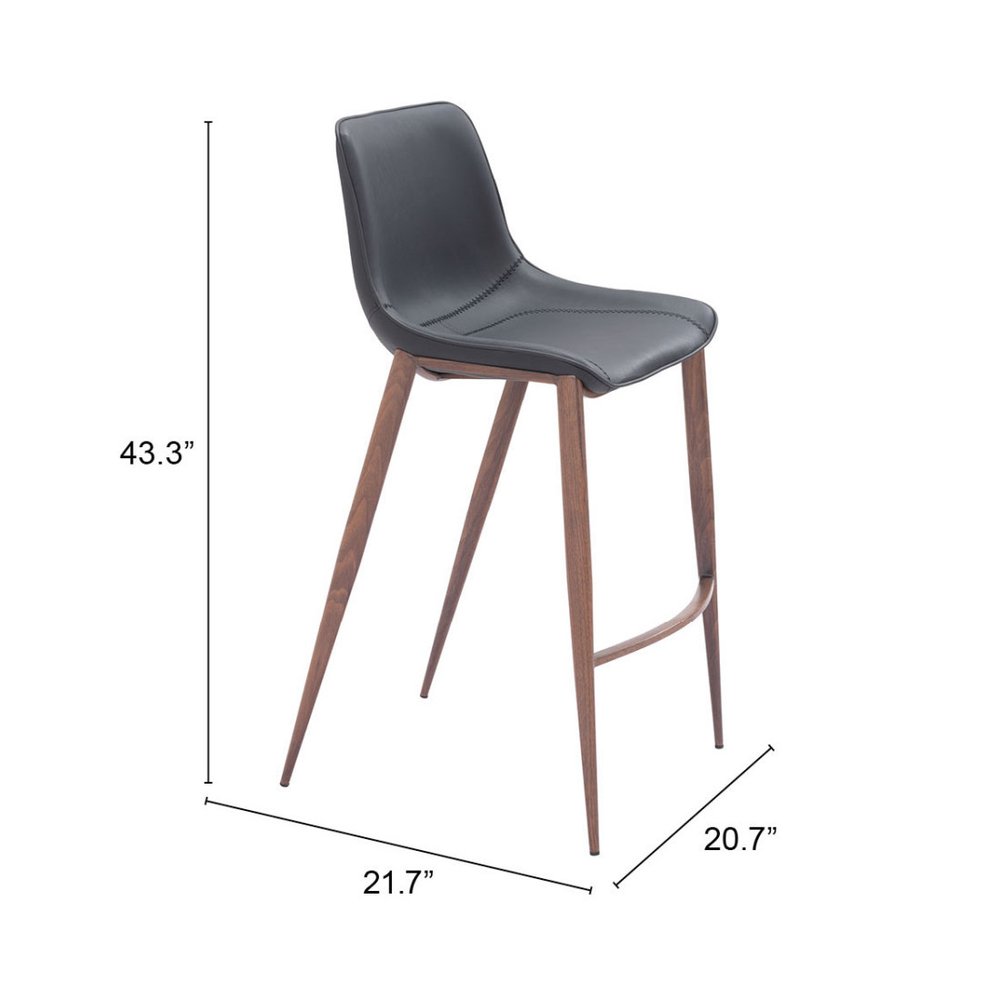 Set of Two 30" Black And Brown Faux Leather And Steel Bar Height Bar Chairs