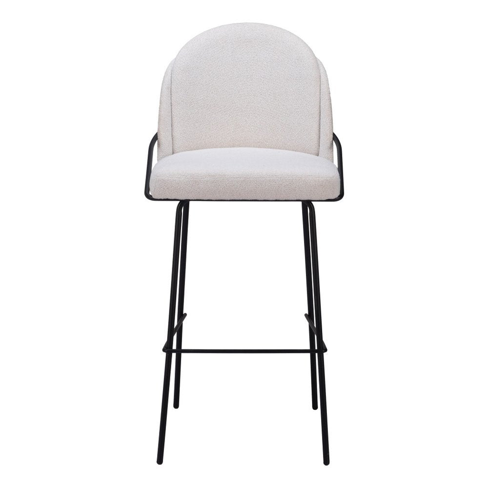 Set of Two 30" Ivory And Black Shearling And Steel Bar Height Bar Chairs