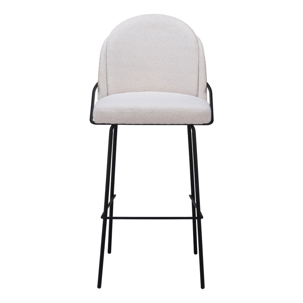 Set of Two 30" Ivory And Black Shearling And Steel Bar Height Bar Chairs