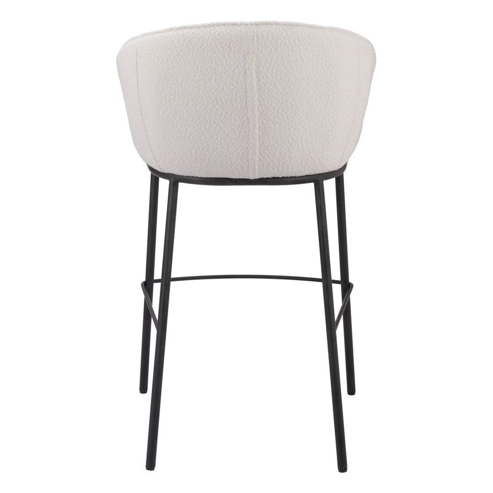 30" Ivory And Black Shearling And Steel Bar Height Bar Chair