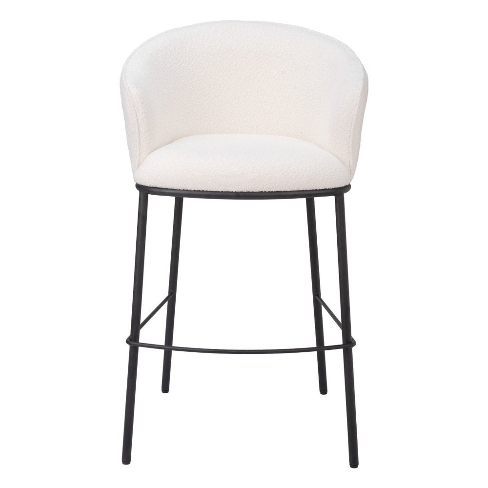 30" Ivory And Black Shearling And Fabric And Steel Bar Height Bar Chair