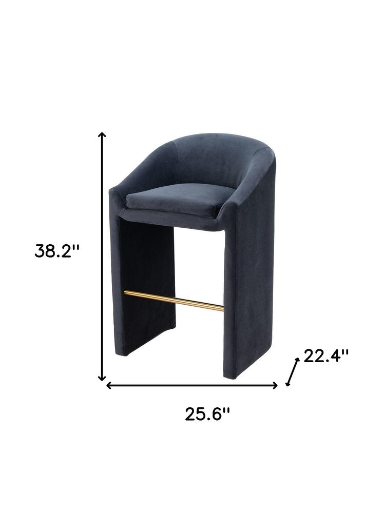 30" Gray And Gold Velvet And Fabric And Steel Low Back Bar Height Bar Chair