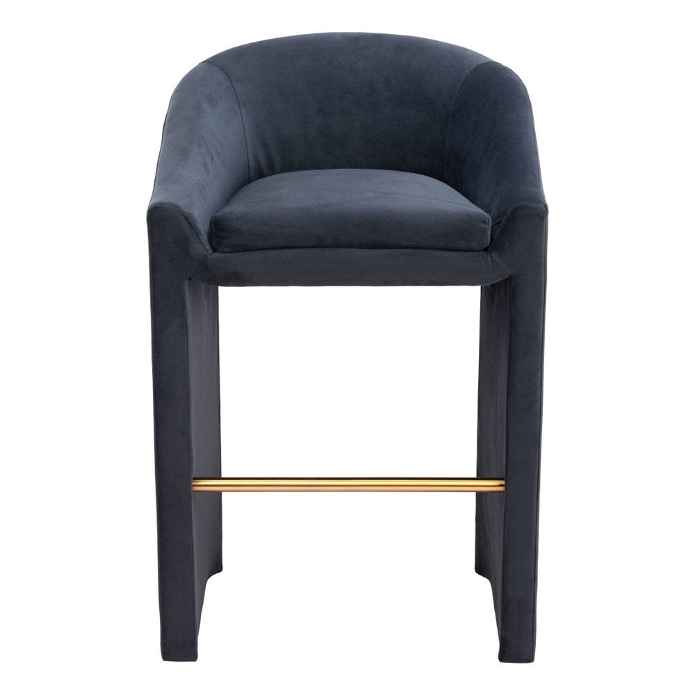 30" Gray And Gold Velvet And Fabric And Steel Low Back Bar Height Bar Chair