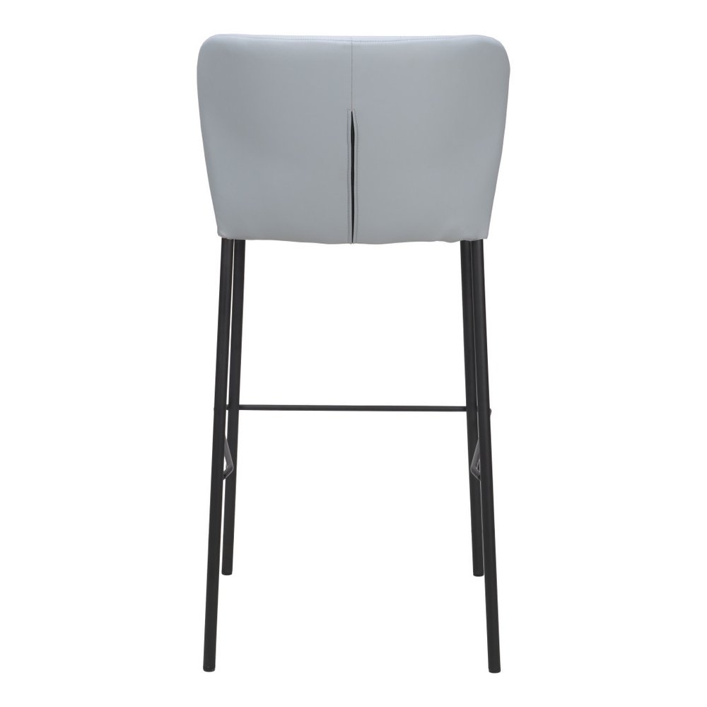 Set of Two 29" Gray And Black Faux Leather And Fabric And Steel Bar Height Bar Chairs