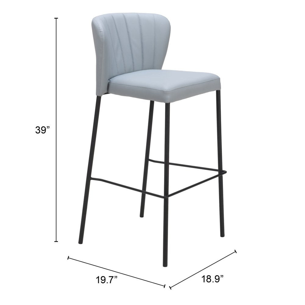 Set of Two 29" Gray And Black Faux Leather And Steel Bar Height Bar Chairs