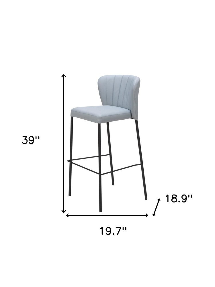 Set of Two 29" Gray And Black Faux Leather And Fabric And Steel Bar Height Bar Chairs