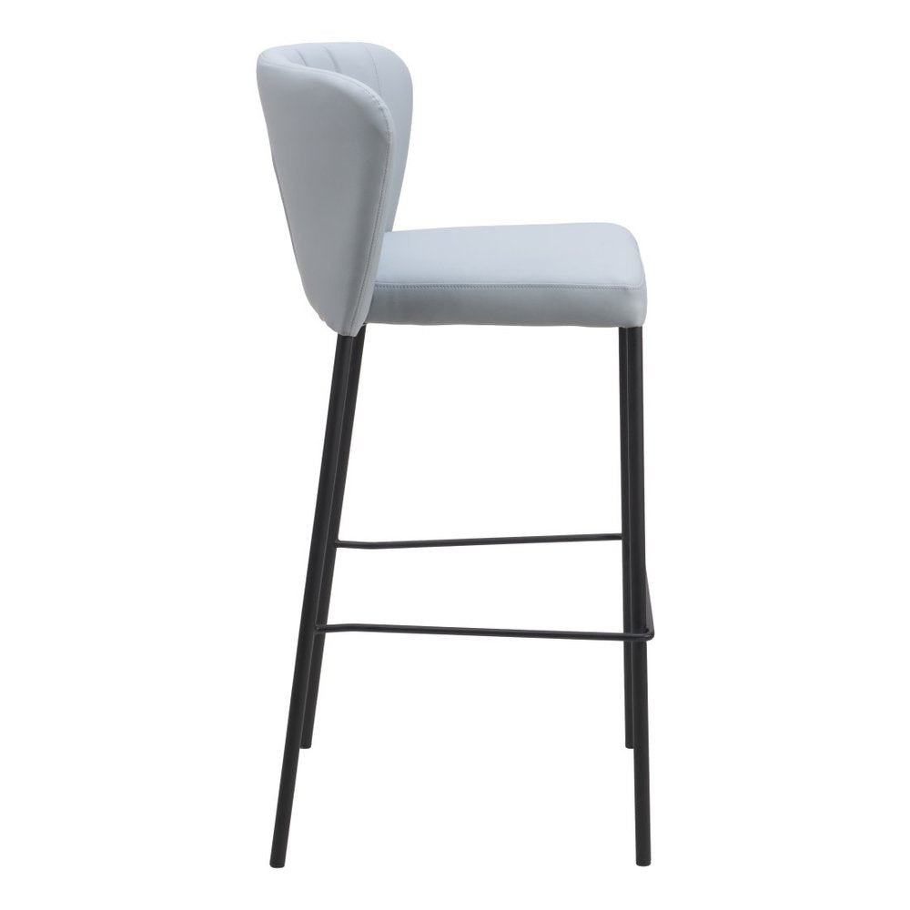 Set of Two 29" Gray And Black Faux Leather And Fabric And Steel Bar Height Bar Chairs