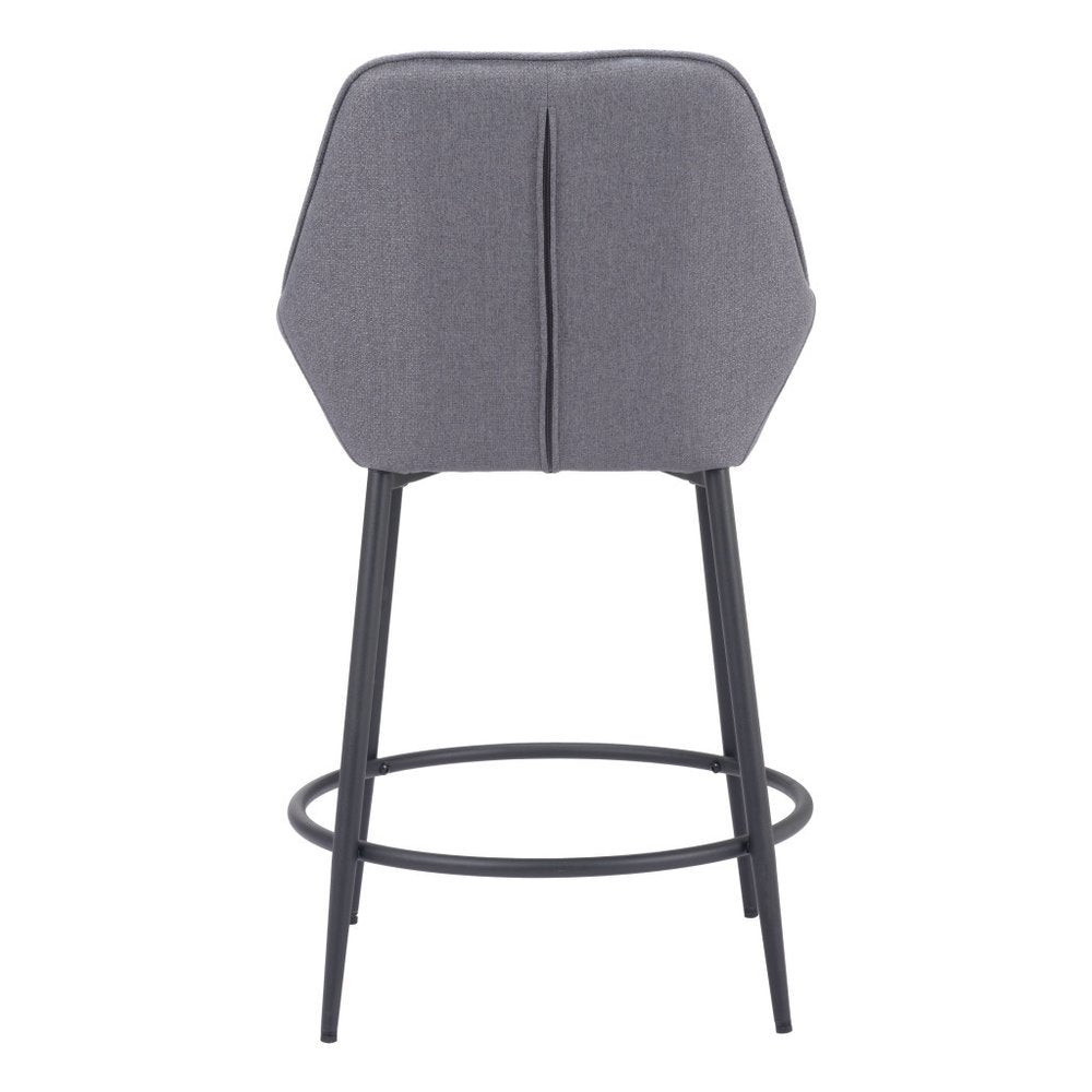 Set of Two 25" Gray And Black Fabric And Steel Counter Height Bar Chairs
