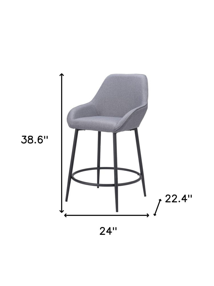 Set of Two 25" Gray And Black Fabric And Steel Counter Height Bar Chairs
