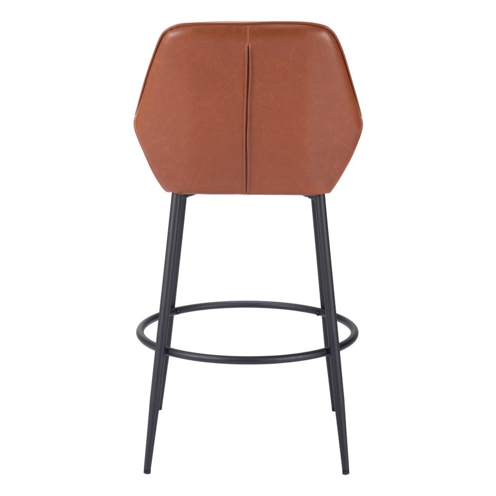 Set of Two 30" Brown And Black Faux Leather And Steel Bar Height Bar Chairs