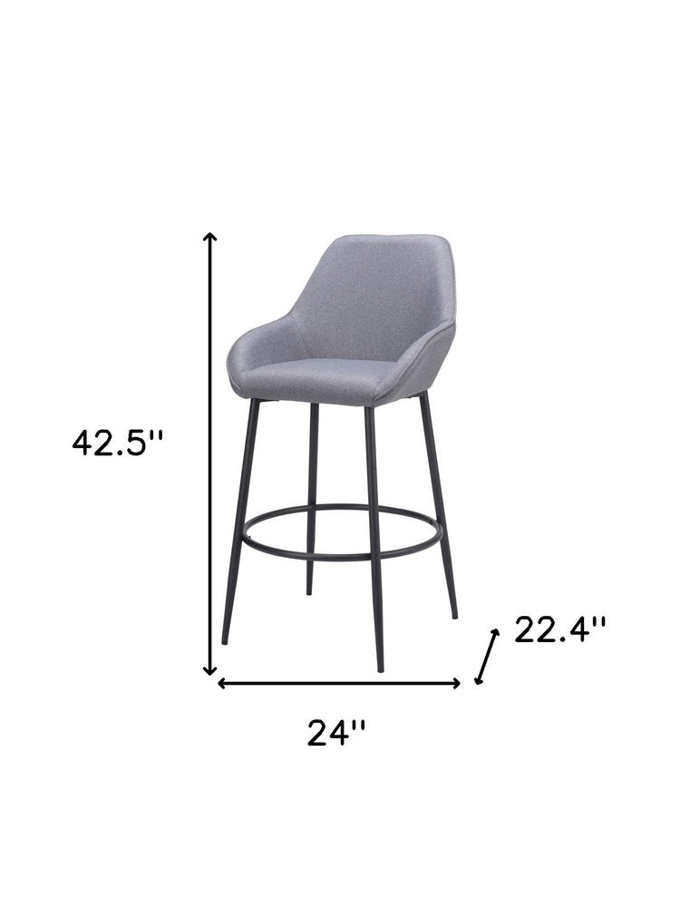 Set of Two 30" Gray And Black Fabric And Steel Bar Height Bar Chairs
