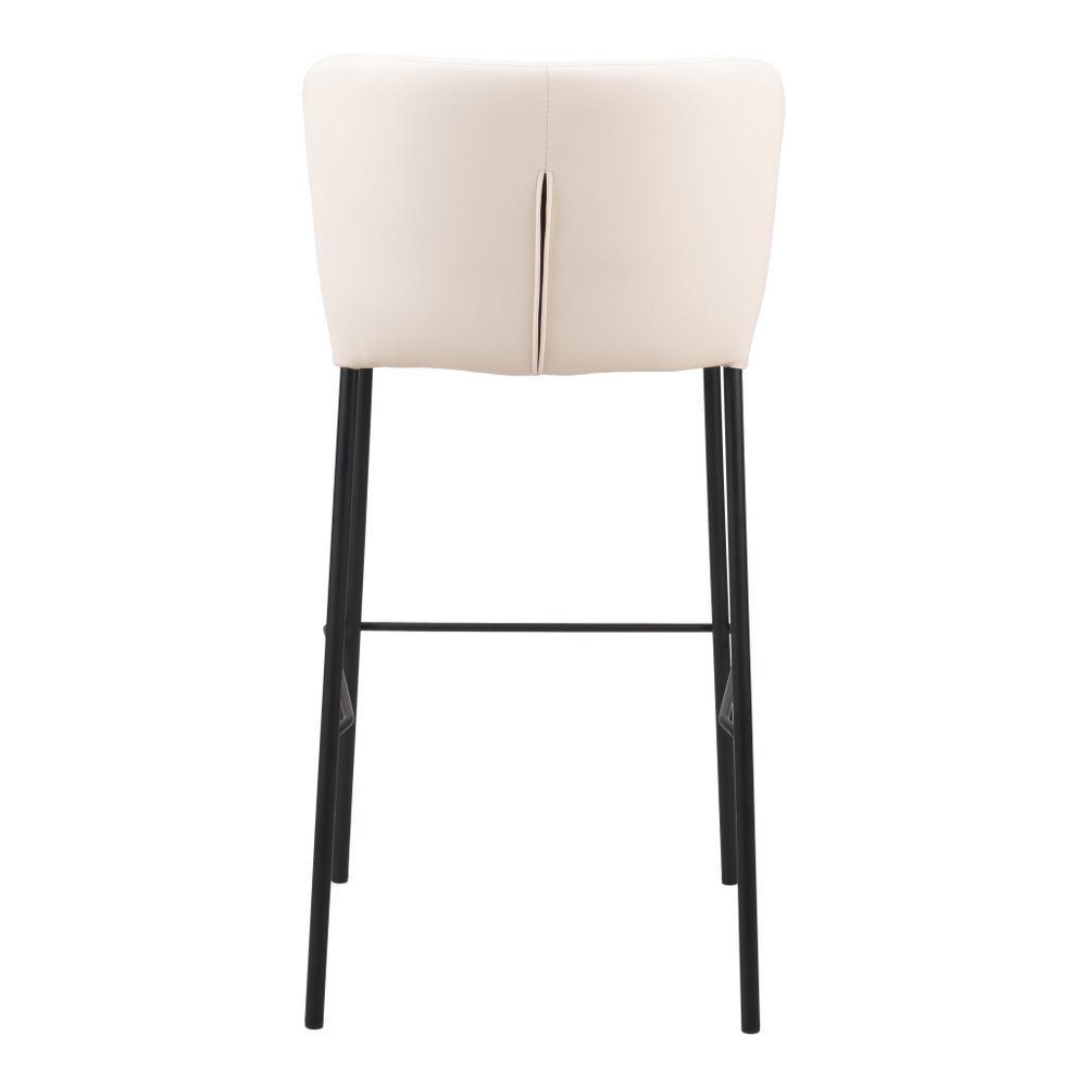 Set of Two 29" Cream And Black Faux Leather And Steel Bar Height Bar Chairs