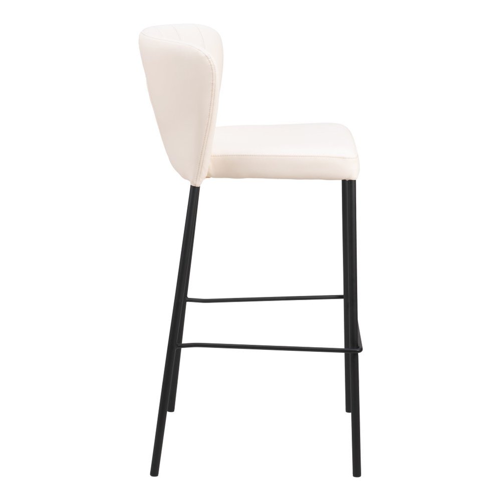 Set of Two 29" Cream And Black Faux Leather And Steel Bar Height Bar Chairs