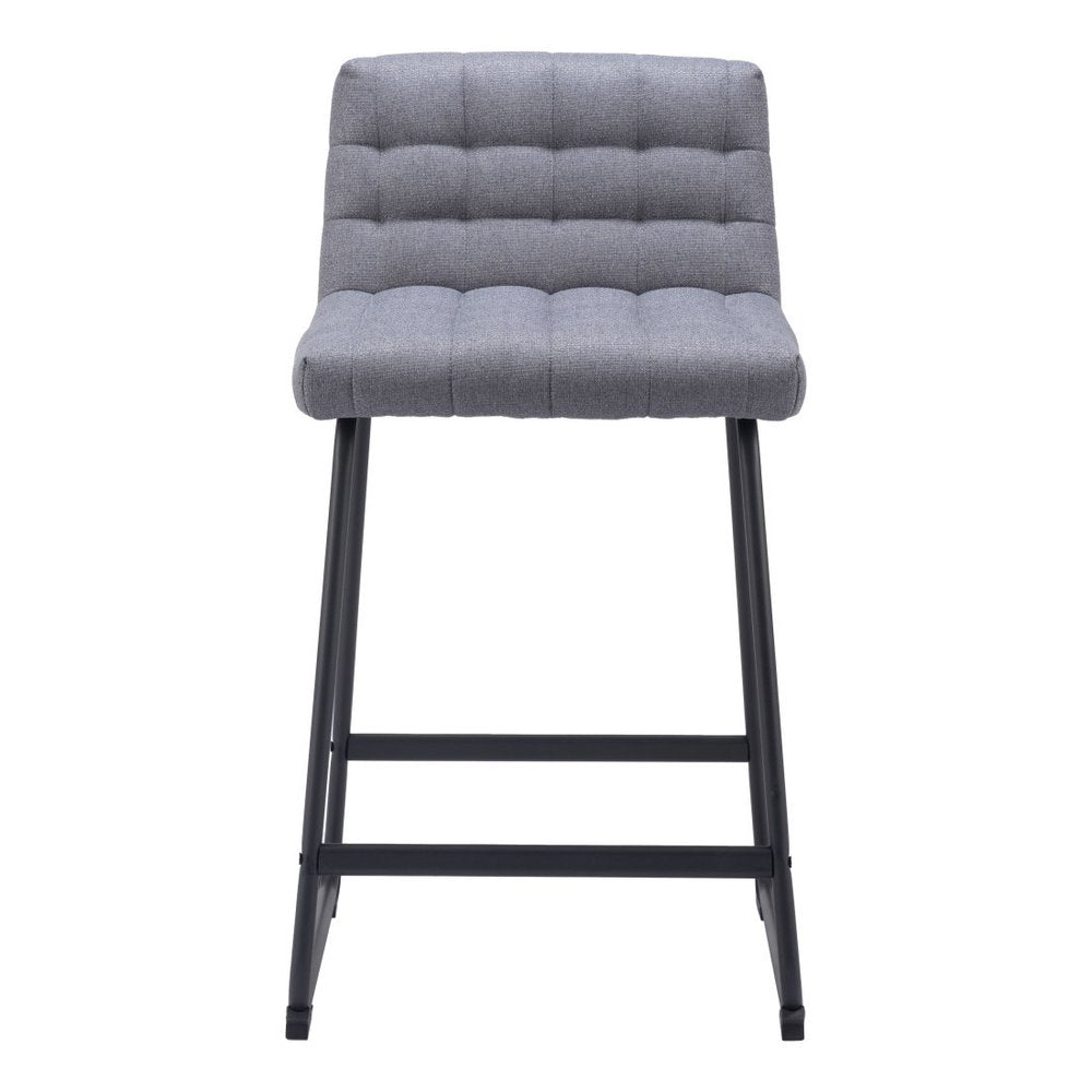 Set of Two 26" Gray And Black Fabric And Steel Counter Height Bar Chairs