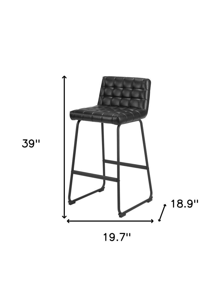 Set of Two 30" Black Faux Leather And Steel Bar Height Bar Chairs