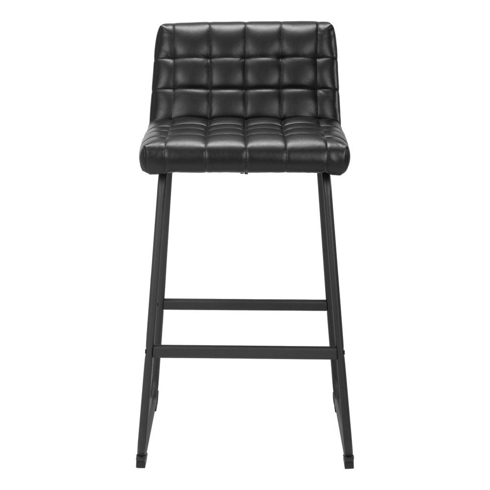 Set of Two 30" Black Faux Leather And Steel Bar Height Bar Chairs