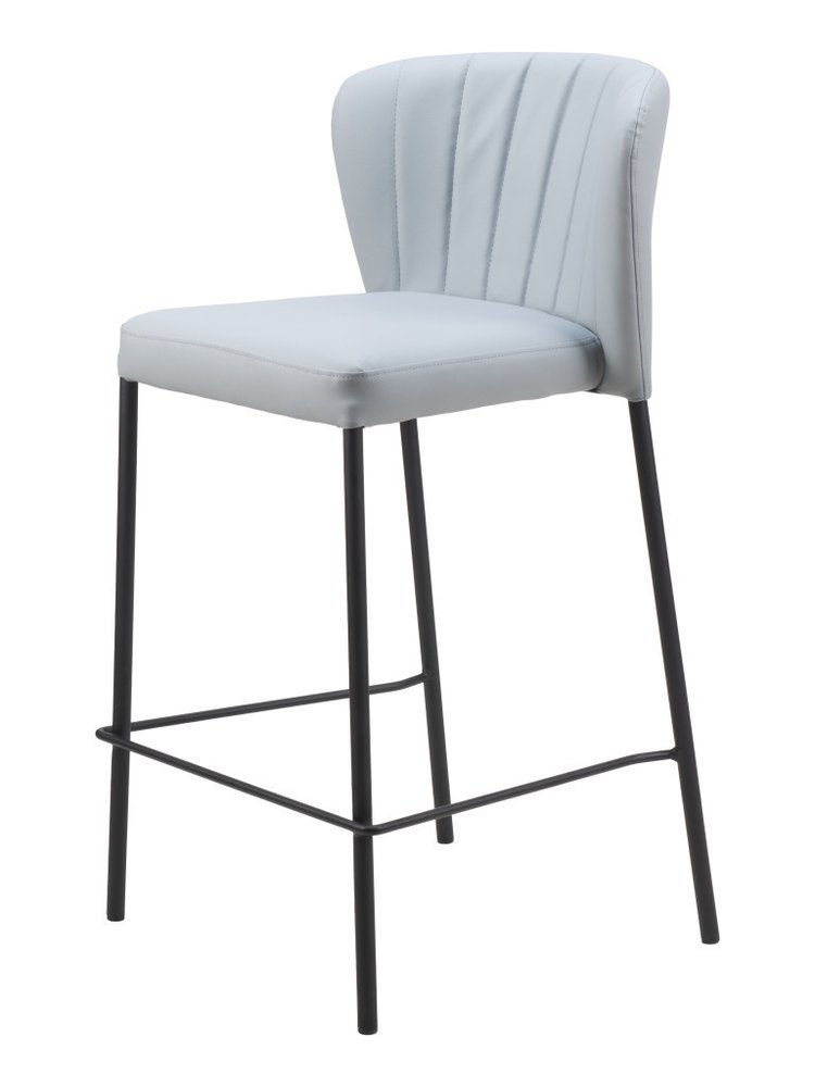 Set of Two 26" Gray And Black Faux Leather And Steel Counter Height Bar Chairs