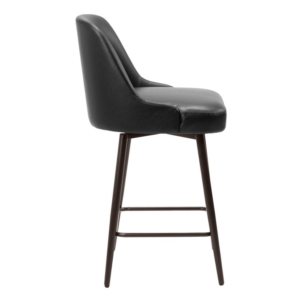 26" Black And Bronze Faux Leather And Fabric And Steel Counter Height Swivel Bar Chair