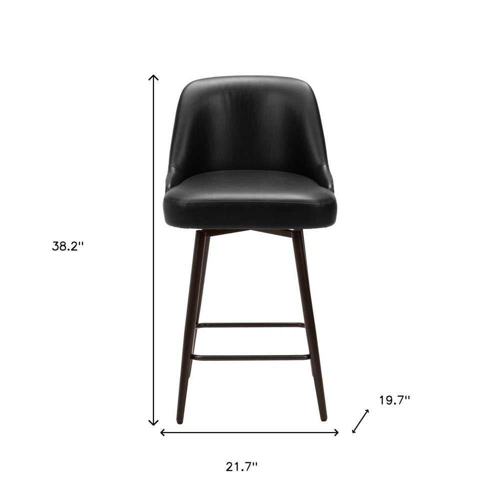 26" Black And Bronze Faux Leather And Fabric And Steel Counter Height Swivel Bar Chair