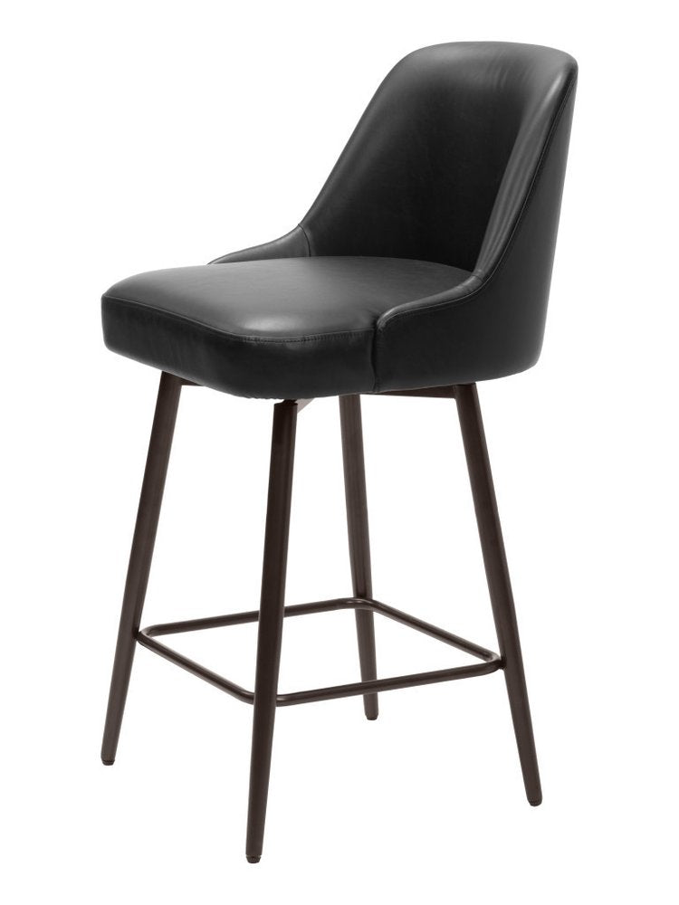 26" Black And Bronze Faux Leather And Fabric And Steel Counter Height Swivel Bar Chair