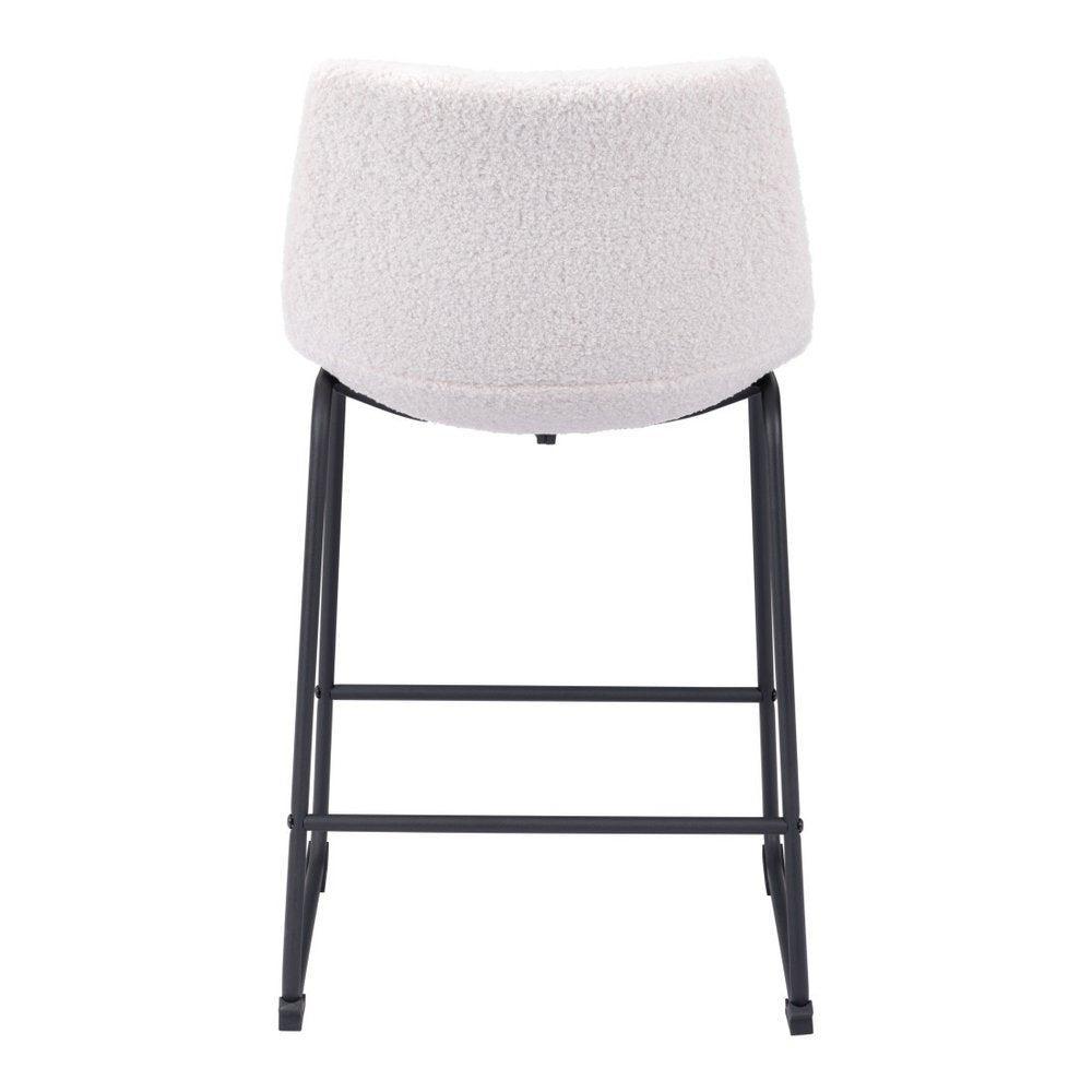 Set of Two 24" Ivory And Black Shearling And Steel Counter Height Bar Chairs