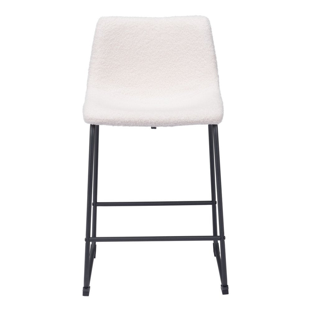 Set of Two 24" Ivory And Black Shearling And Steel Counter Height Bar Chairs